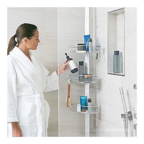 심플휴먼 simplehuman 8' Tension Pole Shower Caddy, Stainless Steel and Anodized Aluminum