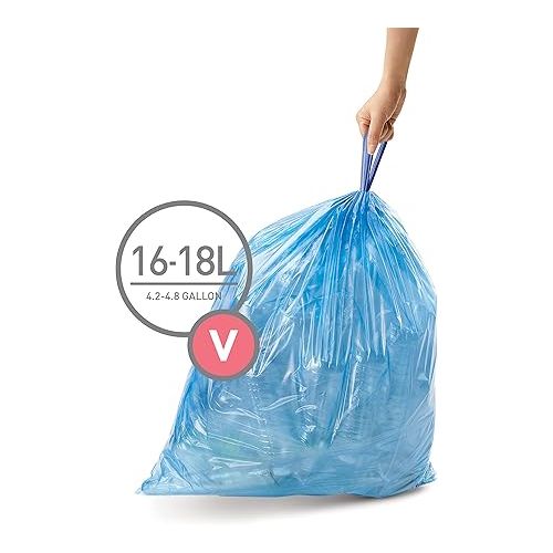 심플휴먼 simplehuman Code V 60 Count, Genuine Custom Fit Liners, Drawstring Trash Bags in Dispenser Packs, 16-18 Liter / 4.2-4.8 Gallon, Blue