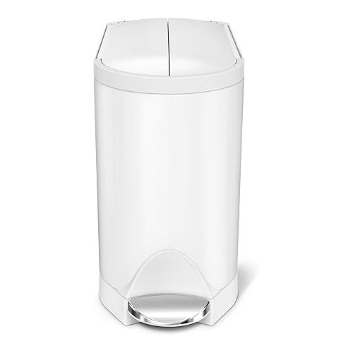 심플휴먼 simplehuman 2.6 Gallon Butterfly Lid Bathroom Step Trash Can, 10 Liter White, White Steel