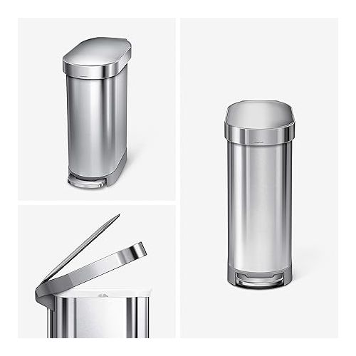 심플휴먼 simplehuman 45 Liter / 12 Gallon Slim Hands-Free Kitchen Step Trash Can, Brushed Stainless Steel