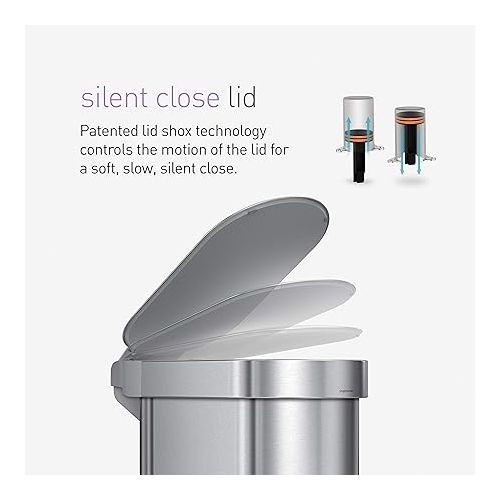 심플휴먼 simplehuman 45 Liter / 12 Gallon Slim Hands-Free Kitchen Step Trash Can, Brushed Stainless Steel