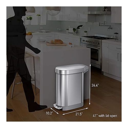 심플휴먼 simplehuman 45 Liter / 12 Gallon Slim Hands-Free Kitchen Step Trash Can, Brushed Stainless Steel