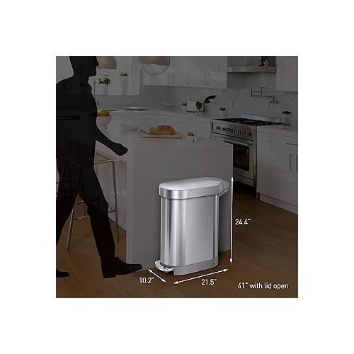 심플휴먼 simplehuman 45 Liter / 12 Gallon Slim Hands-Free Kitchen Step Trash Can, Brushed Stainless Steel