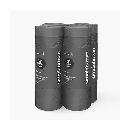 심플휴먼 simplehuman 50% Post-Consumer Recycled Odorsorb Tall Kitchen Drawstring Trash Bags, 13 Gal, 80 Count