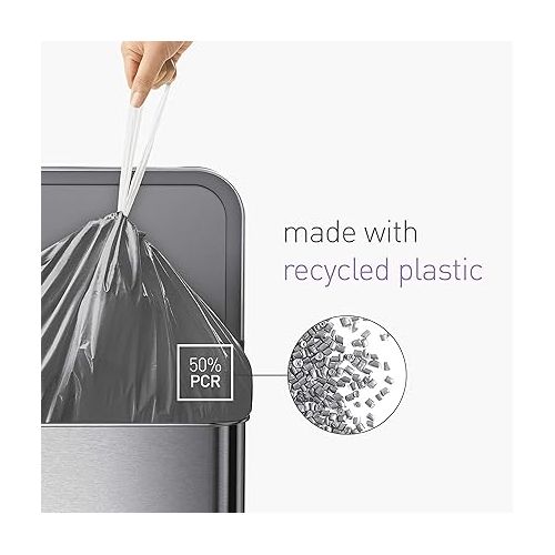 심플휴먼 simplehuman 50% Post-Consumer Recycled Odorsorb Tall Kitchen Drawstring Trash Bags, 13 Gal, 80 Count