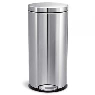 simplehuman 30 Liter / 8 Gallon Round Step Trash Can, Brushed Stainless Steel
