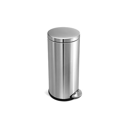 심플휴먼 simplehuman 30 Liter / 8 Gallon Round Step Trash Can, Brushed Stainless Steel