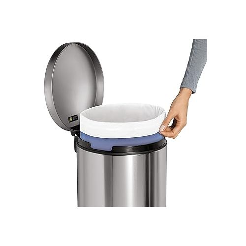 심플휴먼 simplehuman 30 Liter / 8 Gallon Round Step Trash Can, Brushed Stainless Steel