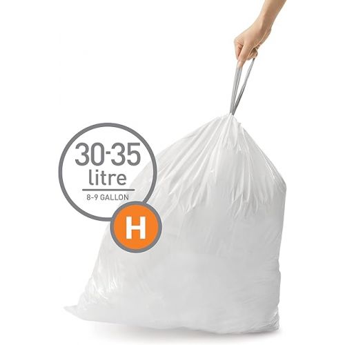 심플휴먼 simplehuman Code H 240 Count, Genuine Custom Fit Liners, Drawstring Trash Bags in Dispenser Packs, 30-35 Liter/8-9 Gallon