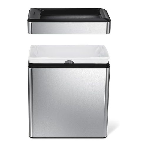 심플휴먼 simplehuman 10 Liter / 2.6 Gallon Profile Open Trash Can, Brushed Stainless Steel