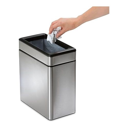 심플휴먼 simplehuman 10 Liter / 2.6 Gallon Profile Open Trash Can, Brushed Stainless Steel