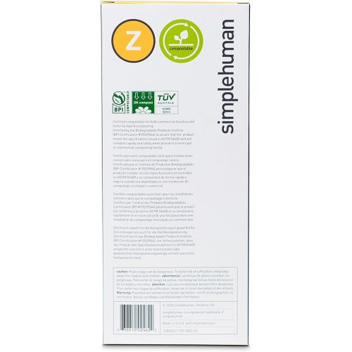 심플휴먼 simplehuman Code Z 30 Count, Genuine Custom Fit Liner, Compostable Trash Bags in Dispenser Packs