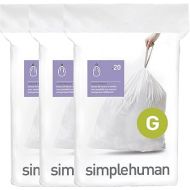 simplehuman Code G 60 Count, Genuine Custom Fit Liners, Drawstring Trash Bags in Dispenser Packs, 30 Liter / 8 Gallon, White