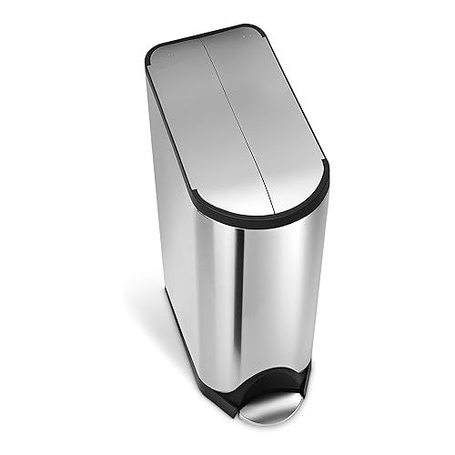 심플휴먼 simplehuman 40 Liter / 10.6 Gallon Dual Compartment Butterfly Lid Kitchen Recycling Step Trash Can, Brushed Stainless Steel