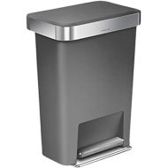 simplehuman 45 Liter / 12 Gallon Rectangular Kitchen Step Trash Can with Soft-Close Lid, Grey Plastic