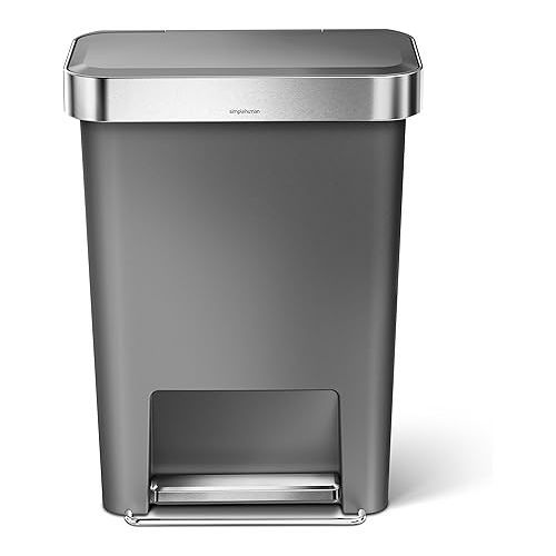 심플휴먼 simplehuman 45 Liter / 12 Gallon Rectangular Kitchen Step Trash Can with Soft-Close Lid, Grey Plastic