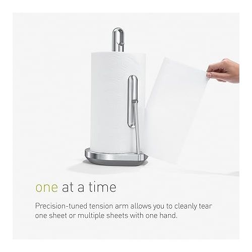 심플휴먼 simplehuman Tension Arm Standing Paper Towel Holder, Brushed Stainless Steel