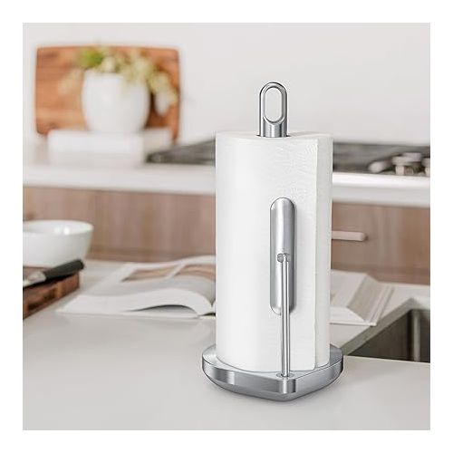 심플휴먼 simplehuman Tension Arm Standing Paper Towel Holder, Brushed Stainless Steel