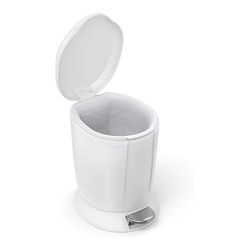 심플휴먼 simplehuman Compact Round Bathroom Step Trash Can, 6 Liter / 1.6 Gallon, White Plastic