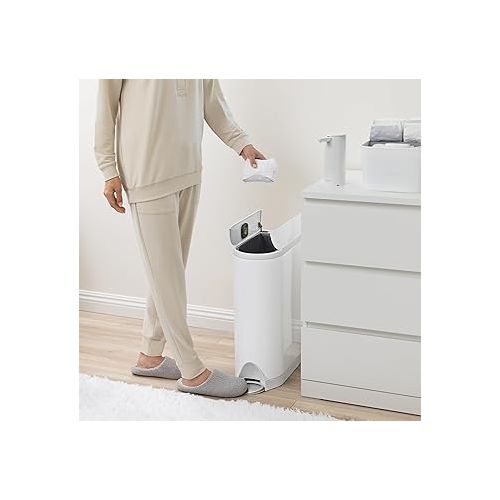 심플휴먼 simplehuman Diaper Can with Odor Control System (Odorsorb Pods and Odorsorb Liners), 18 Liter/ 4.8 Gallon, White Stainless Steel