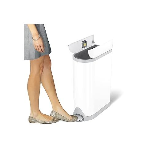 심플휴먼 simplehuman Diaper Can with Odor Control System (Odorsorb Pods and Odorsorb Liners), 18 Liter/ 4.8 Gallon, White Stainless Steel