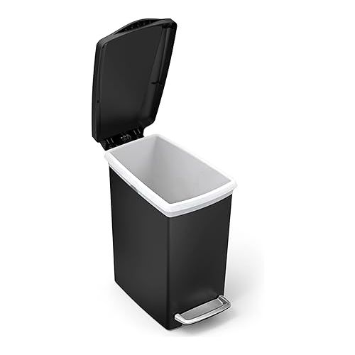 심플휴먼 simplehuman Rectangular 10 Liter / 2.6 Gallon Compact Slim Bathroom or Office Step Trash Can, Black Plastic