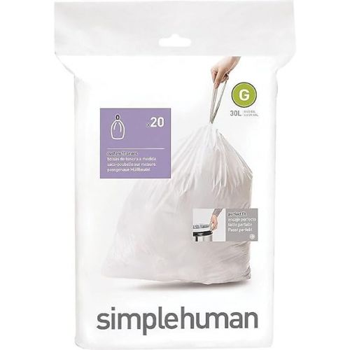 심플휴먼 simplehuman Code G Custom Fit Drawstring Trash Bags, 30 Liter/8 Gallon, 12 Refill Packs (240 Count)