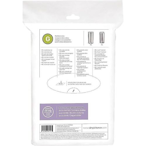 심플휴먼 simplehuman Code G Custom Fit Drawstring Trash Bags, 30 Liter/8 Gallon, 12 Refill Packs (240 Count)