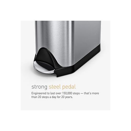 심플휴먼 simplehuman 10 Liter / 2.6 Gallon Butterfly Lid Bathroom Step Trash Can, Brushed Stainless Steel with Black Trim