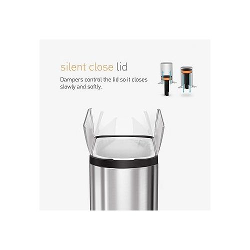 심플휴먼 simplehuman 10 Liter / 2.6 Gallon Butterfly Lid Bathroom Step Trash Can, Brushed Stainless Steel with Black Trim