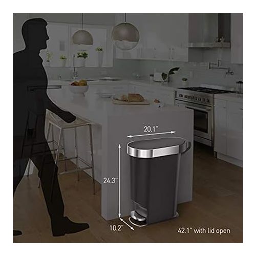 심플휴먼 simplehuman 40 Liter / 10.6 Gallon Slim Kitchen Step Trash Can with Liner Rim, 40L, White