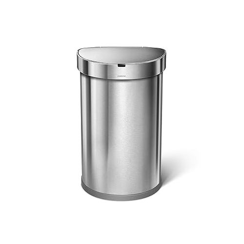 심플휴먼 simplehuman 45 Liter / 12 Gallon Semi-Round Automatic Sensor Trash Can, Brushed Stainless Steel