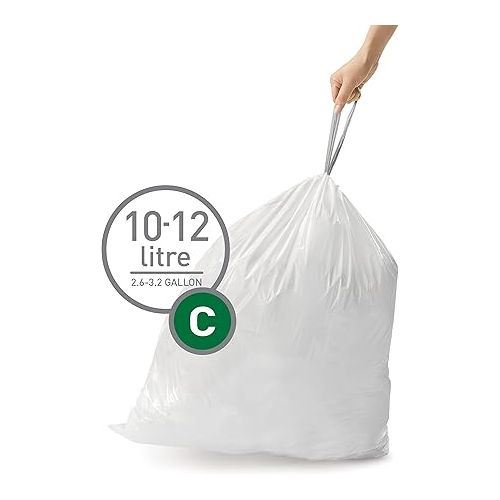 심플휴먼 simplehuman Code C Custom Fit Drawstring Trash Bags in Dispenser Packs, 20 Count, 10-12 Liter / 2.6-3.2 Gallon, White