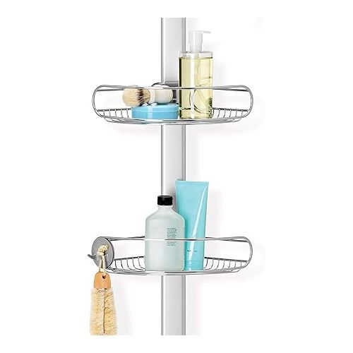 심플휴먼 simplehuman 9' Tension Pole Shower Caddy, Stainless Steel and Anodized Aluminum