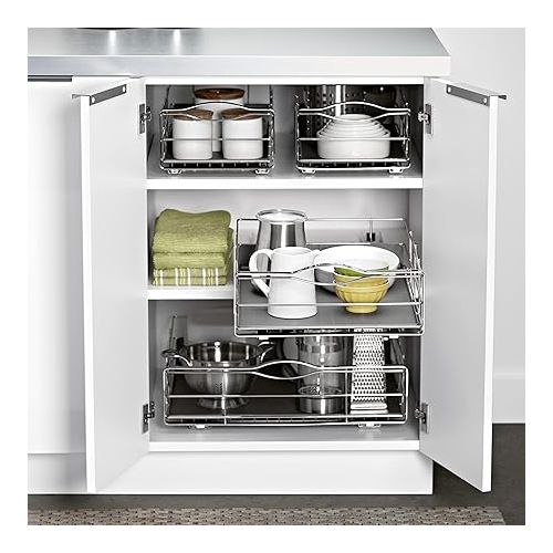 심플휴먼 simplehuman 14 inch Pull-Out Cabinet Organizer, Heavy-Gauge Steel Frame, gray