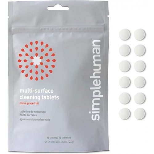 심플휴먼 simplehuman multi-surface cleaning tablets, citrus grapefruit, 12 tablets (yields 6 oz cleaner each)