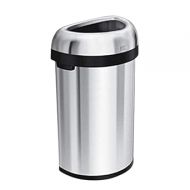 simplehuman 60 Liter / 15.9 Gallon Large Semi-Round Open Top Trash Can Commercial Grade Heavy Gauge, Brushed Stainless Steel