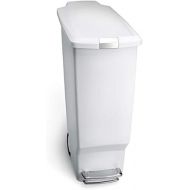 simplehuman 40 Liter / 10.6 Gallon Slim Kitchen Step Trash Can With Secure Slide Lock, White Plastic