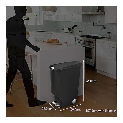 심플휴먼 simplehuman 40 Liter / 10.6 Gallon Slim Kitchen Step Trash Can With Secure Slide Lock, White Plastic