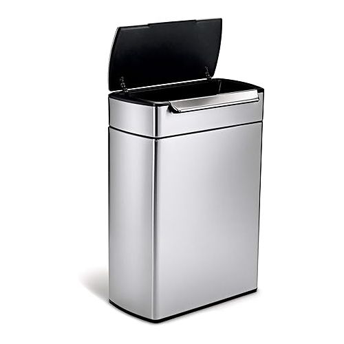 심플휴먼 simplehuman 48 Liter / 12.7 Gallon Touch-Bar Dual Compartment Kitchen Recycling Trash Can, Brushed Stainless Steel