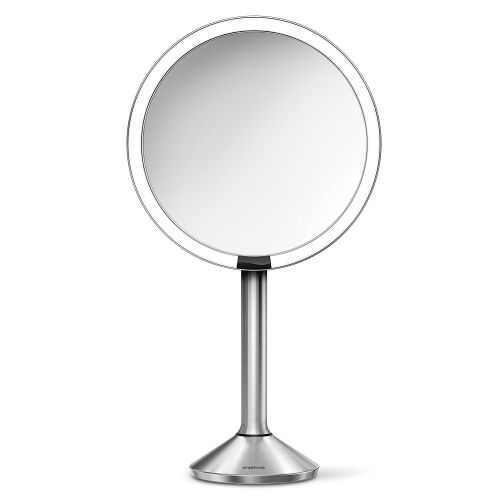 심플휴먼 Simplehuman simplehuman Sensor Lighted Makeup Vanity Mirror Pro 8 Round, 5X + 10x Dual Magnification, Rose Gold Stainless Steel, Rechargeable and Cordless