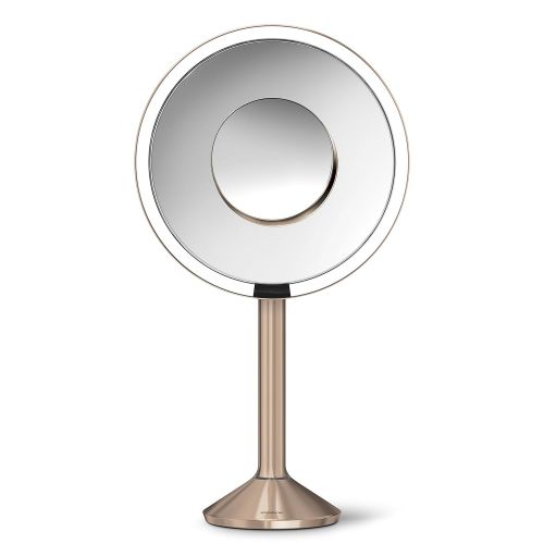 심플휴먼 Simplehuman simplehuman Sensor Lighted Makeup Vanity Mirror Pro 8 Round, 5X + 10x Dual Magnification, Rose Gold Stainless Steel, Rechargeable and Cordless