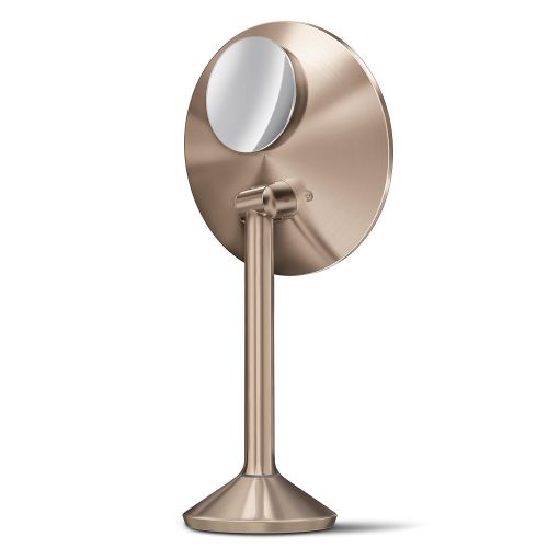 심플휴먼 Simplehuman simplehuman Sensor Lighted Makeup Vanity Mirror Pro 8 Round, 5X + 10x Dual Magnification, Rose Gold Stainless Steel, Rechargeable and Cordless