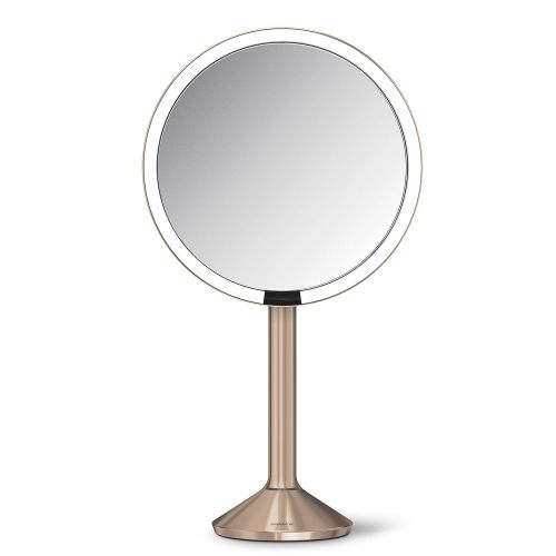 심플휴먼 Simplehuman simplehuman Sensor Lighted Makeup Vanity Mirror Pro 8 Round, 5X + 10x Dual Magnification, Rose Gold Stainless Steel, Rechargeable and Cordless
