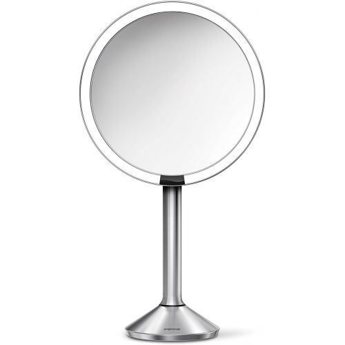 심플휴먼 simplehuman Sensor Lighted Makeup Vanity Mirror Pro 8 Round, 5X + 10x Dual Magnification, Brushed Stainless Steel, Rechargeable and Cordless