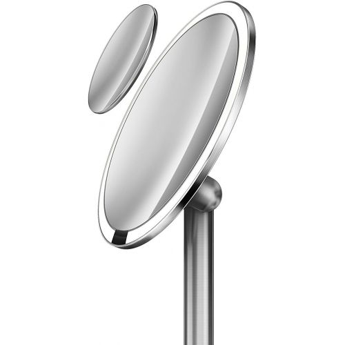 심플휴먼 simplehuman Sensor Lighted Makeup Vanity Mirror Pro 8 Round, 5X + 10x Dual Magnification, Brushed Stainless Steel, Rechargeable and Cordless