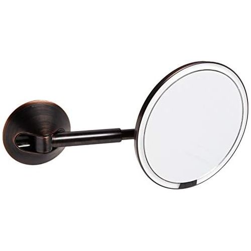 심플휴먼 simplehuman 8 Round Wall Mount Sensor Makeup Mirror, 5X Magnification, Rechargeable and Cordless, Dark Bronze Stainless Steel