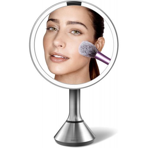 심플휴먼 simplehuman Sensor Lighted Makeup Vanity Mirror, 8 Round with Touch-Control Brightness, 5X Magnification, Brushed Stainless Steel, Rechargeable and Cordless