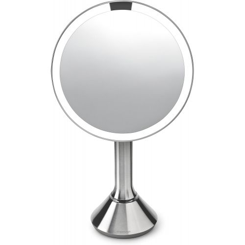 심플휴먼 simplehuman Sensor Lighted Makeup Vanity Mirror, 8 Round with Touch-Control Brightness, 5X Magnification, Brushed Stainless Steel, Rechargeable and Cordless