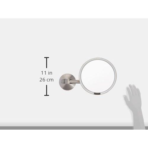 심플휴먼 simplehuman Sensor Lighted Makeup Vanity Mirror 8 Round Wall Mount, 5x Magnification, Stainless Steel, Rechargeable And Cordless